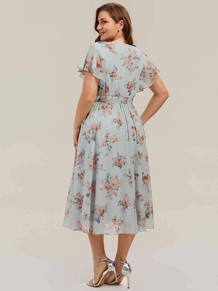 Chiffon Ruffle Sleeve A-Line Wedding Guest Dress