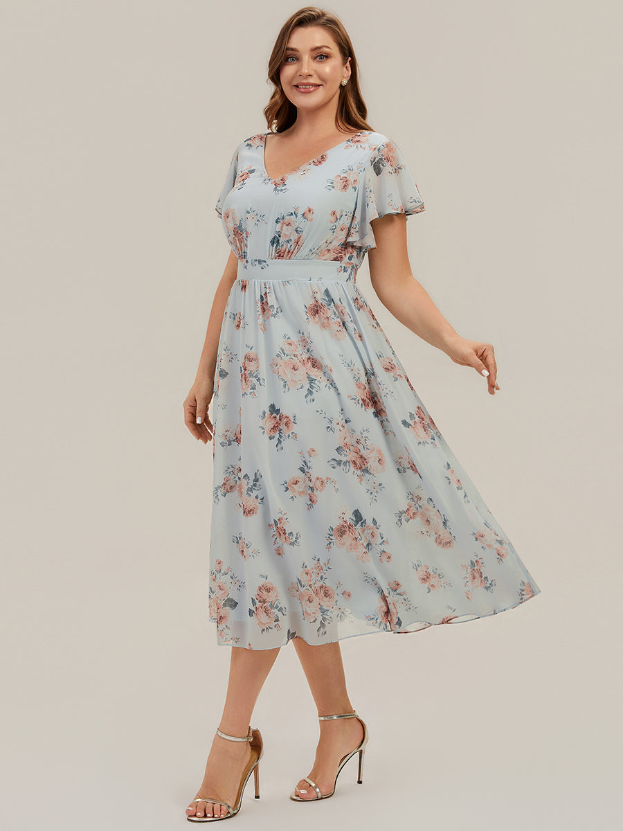 Chiffon Ruffle Sleeve A-Line Wedding Guest Dress