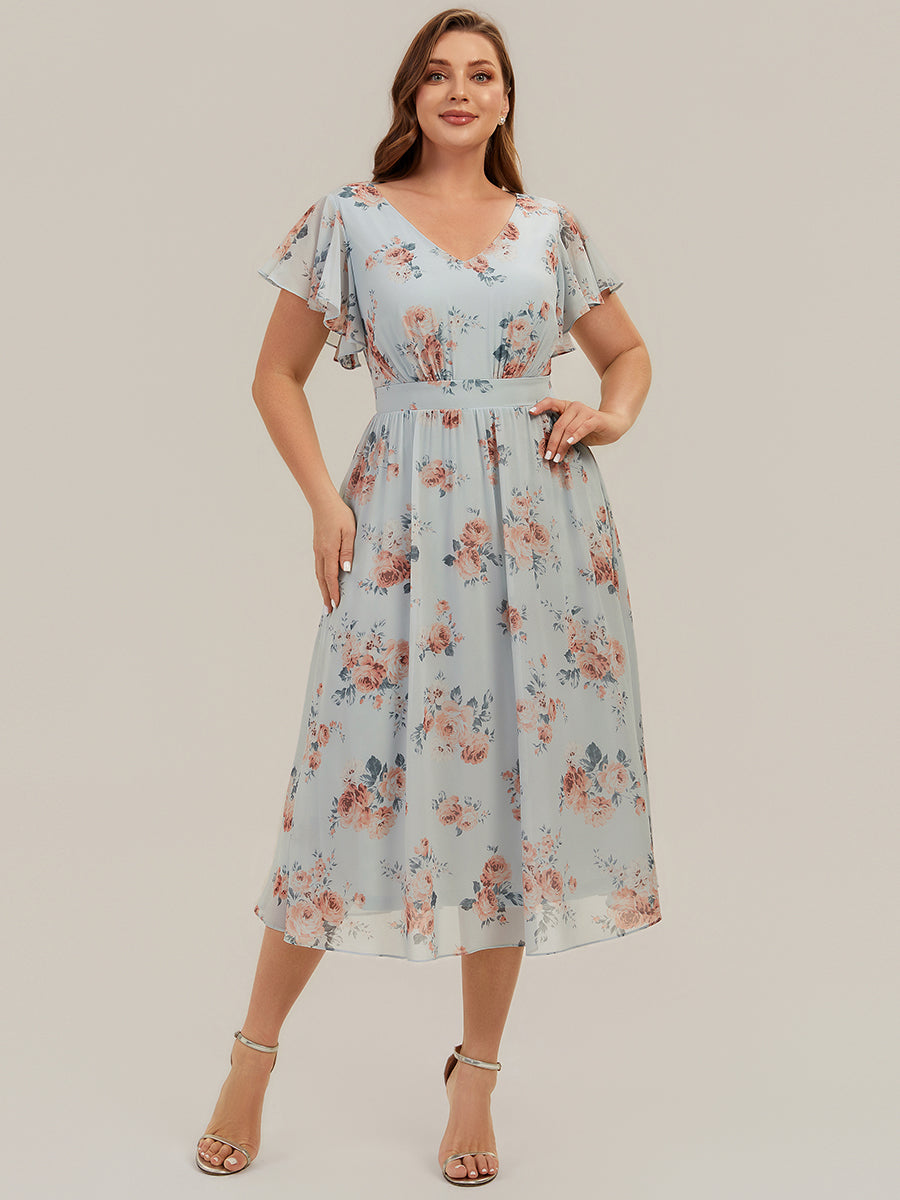 Chiffon Ruffle Sleeve A-Line Wedding Guest Dress