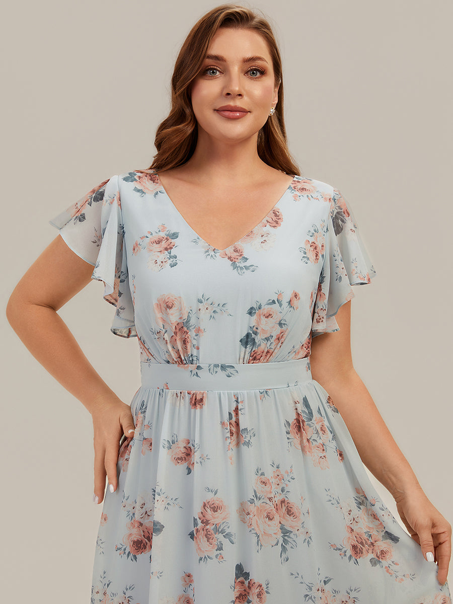 Chiffon Ruffle Sleeve A-Line Wedding Guest Dress