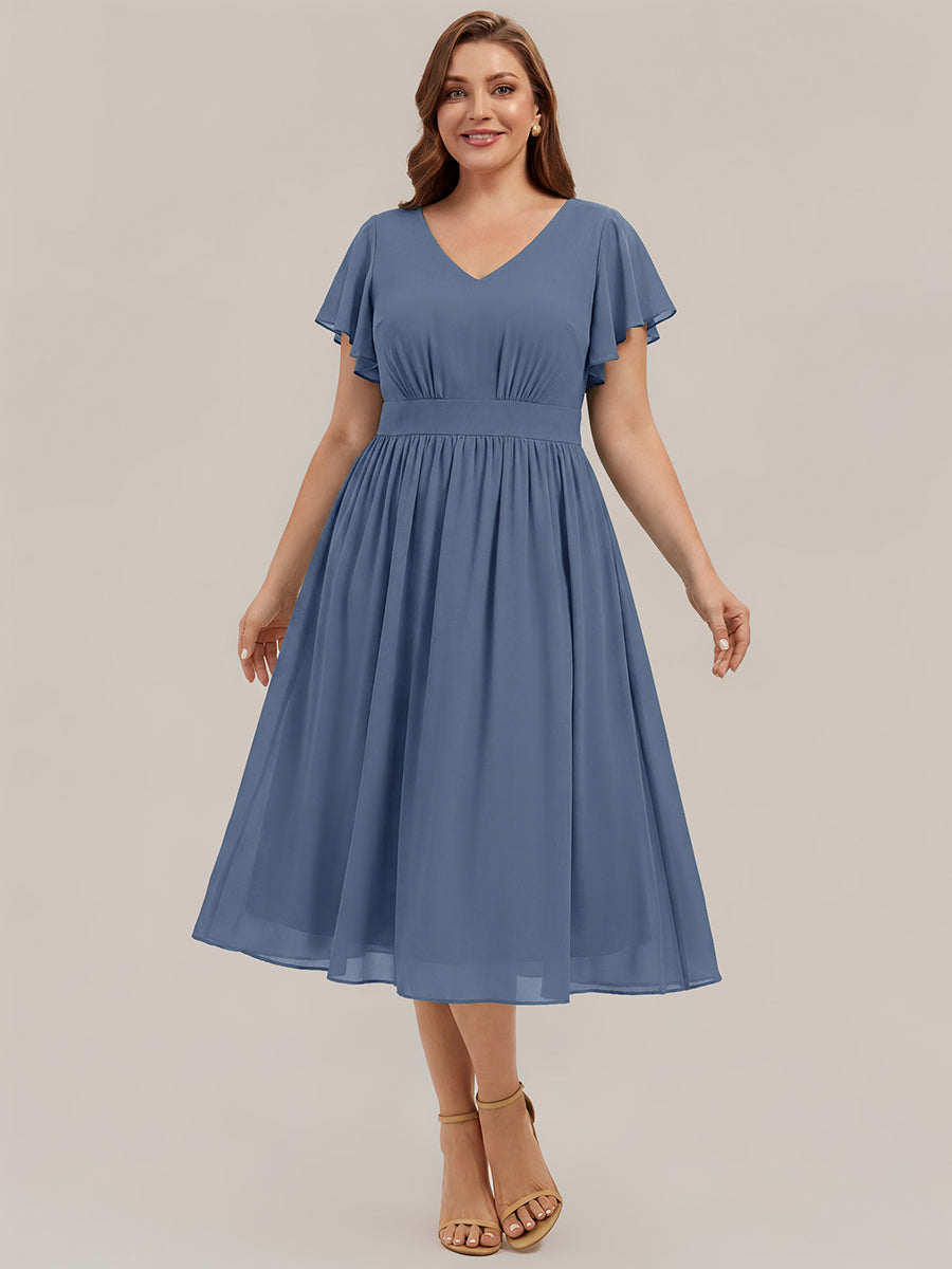 Chiffon Ruffle Sleeve A-Line Wedding Guest Dress