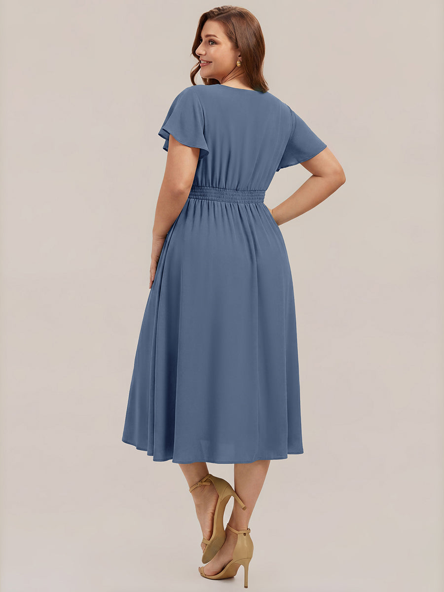 Chiffon Ruffle Sleeve A-Line Wedding Guest Dress