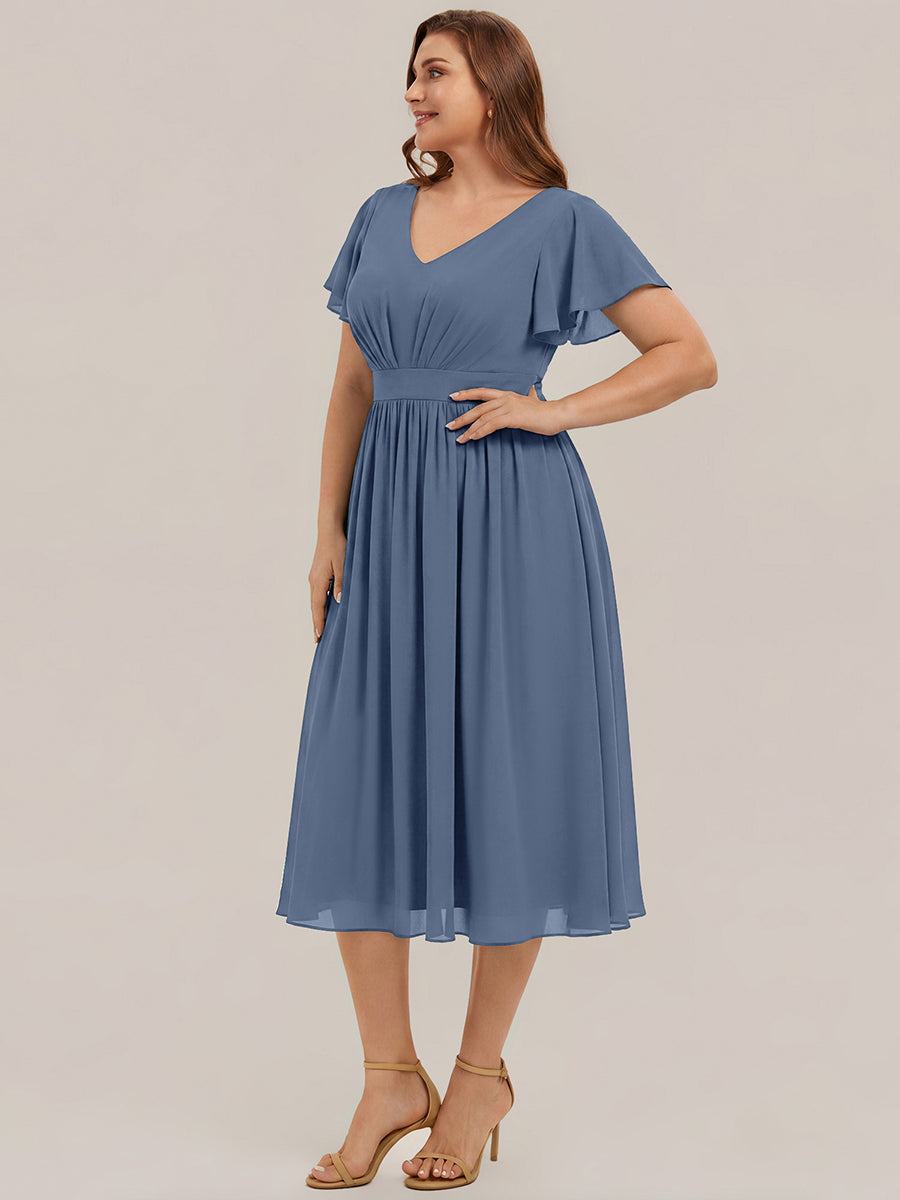 Chiffon Ruffle Sleeve A-Line Wedding Guest Dress