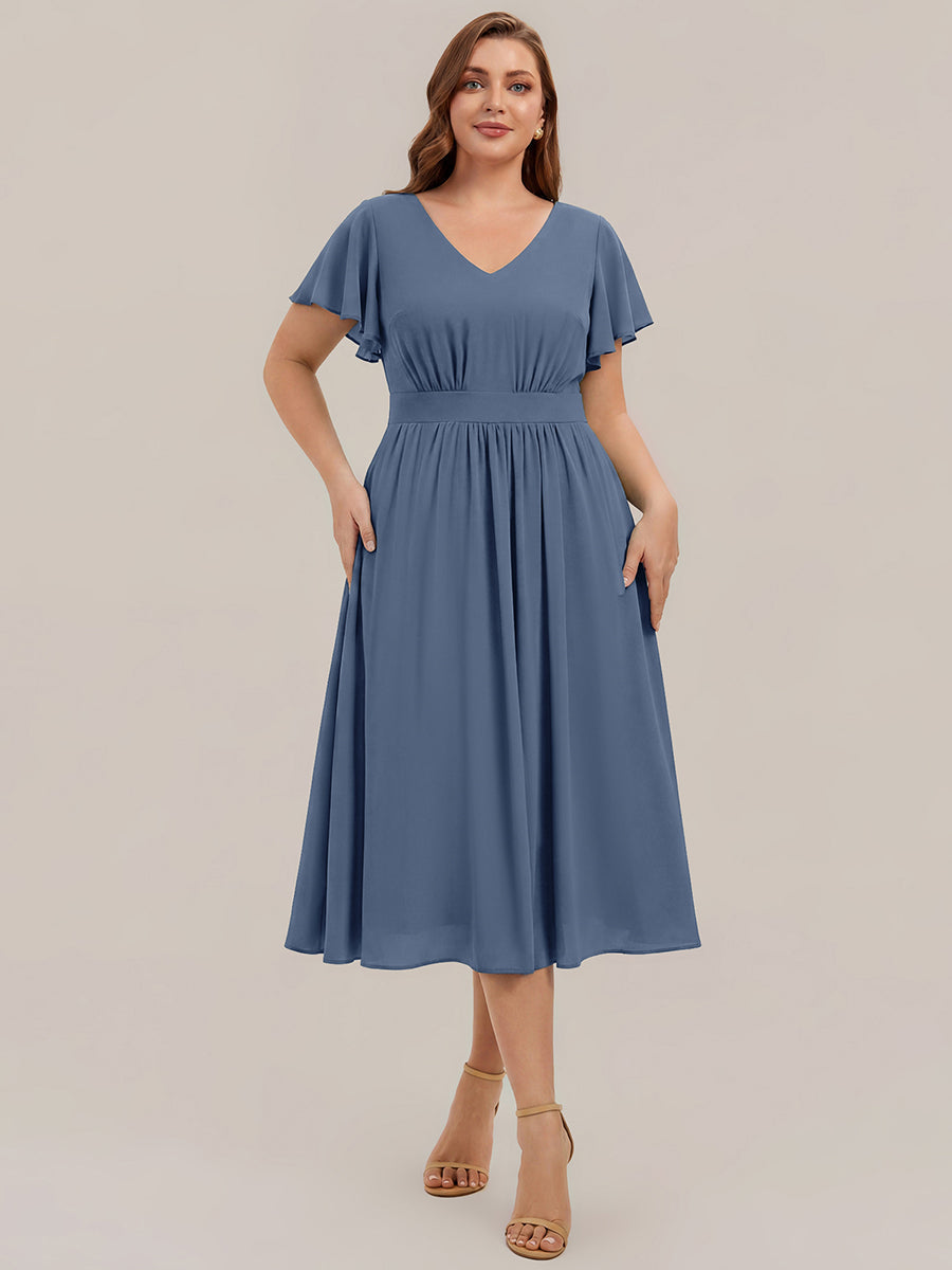 Chiffon Ruffle Sleeve A-Line Wedding Guest Dress