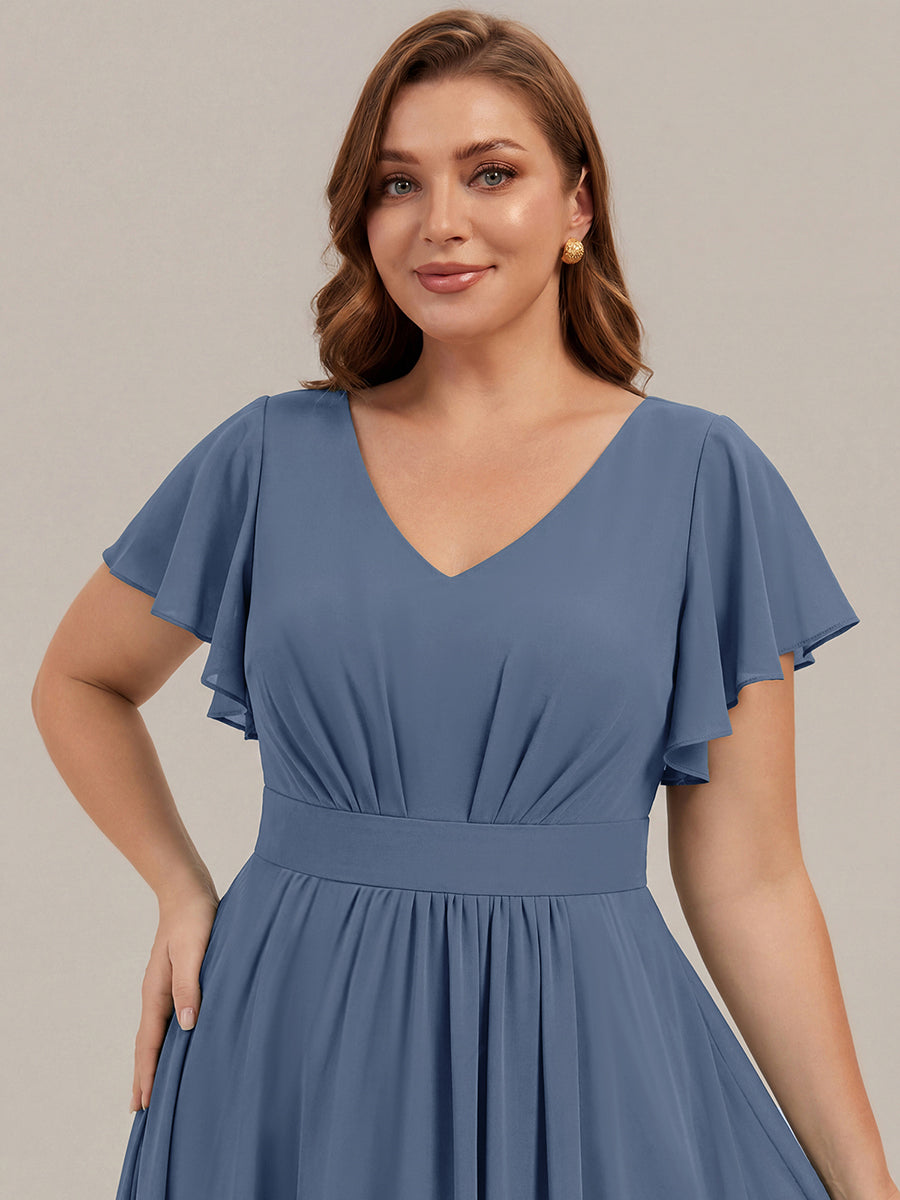 Chiffon Ruffle Sleeve A-Line Wedding Guest Dress