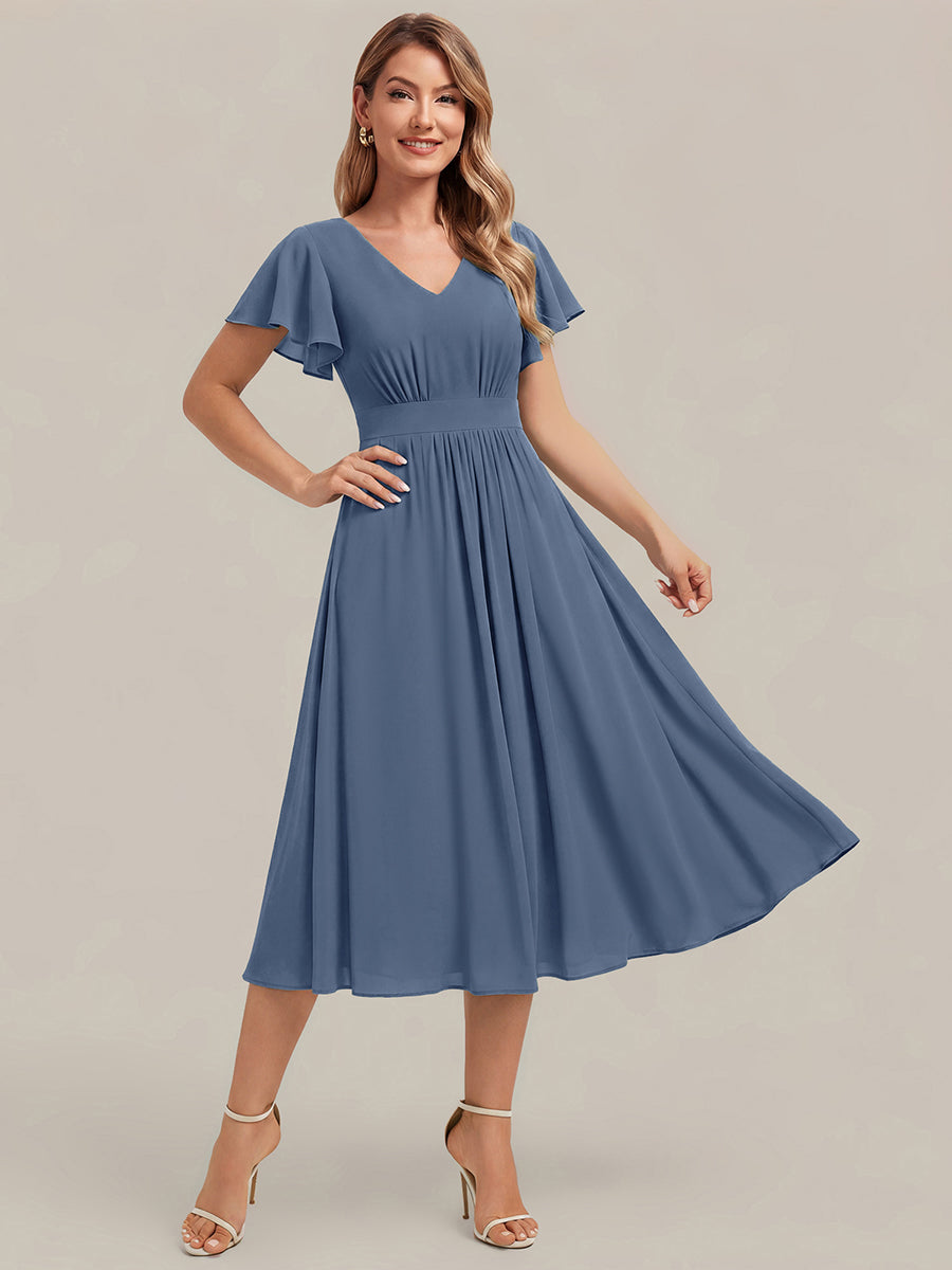 Chiffon Ruffle Sleeve A-Line Wedding Guest Dress
