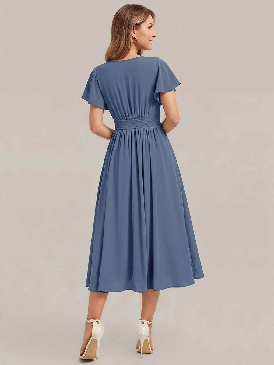 Chiffon Ruffle Sleeve A-Line Wedding Guest Dress