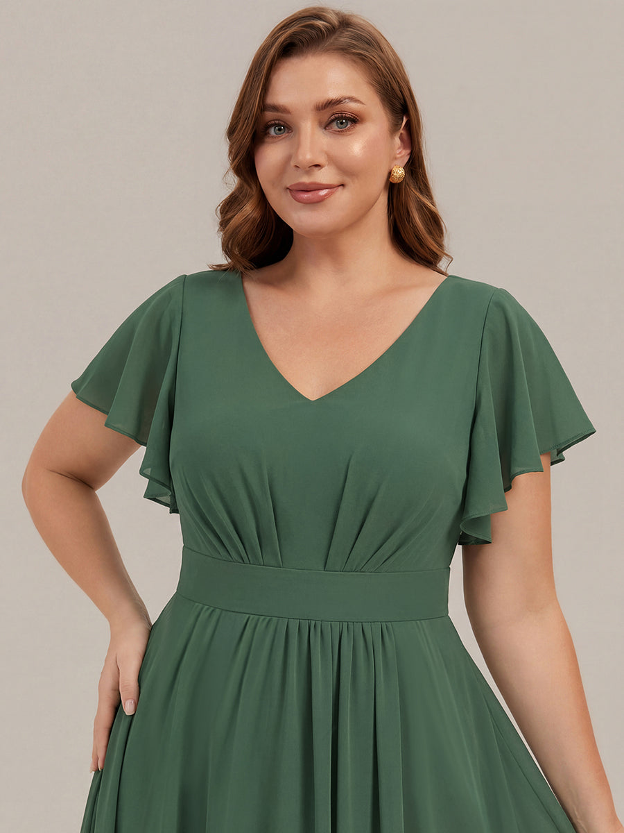 Chiffon Ruffle Sleeve A-Line Wedding Guest Dress