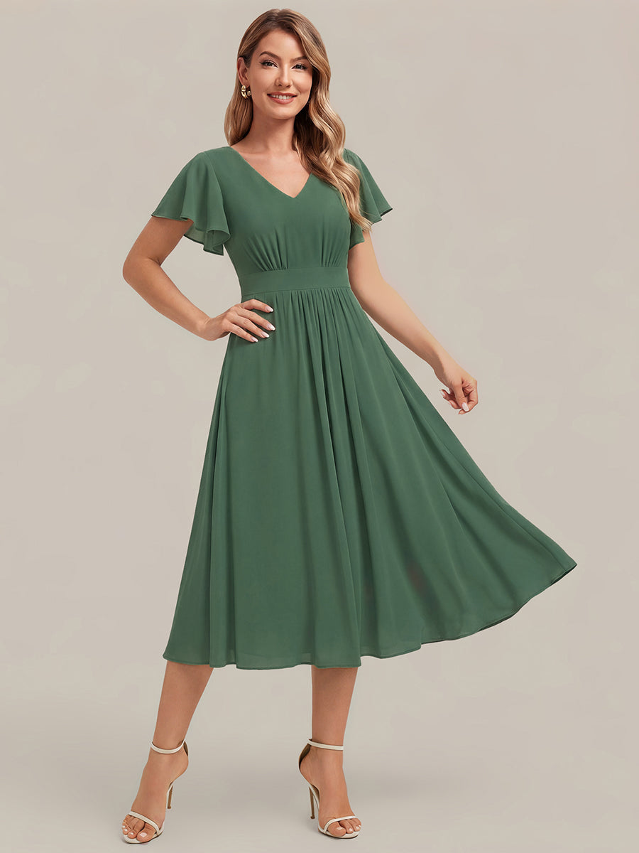 Chiffon Ruffle Sleeve A-Line Wedding Guest Dress