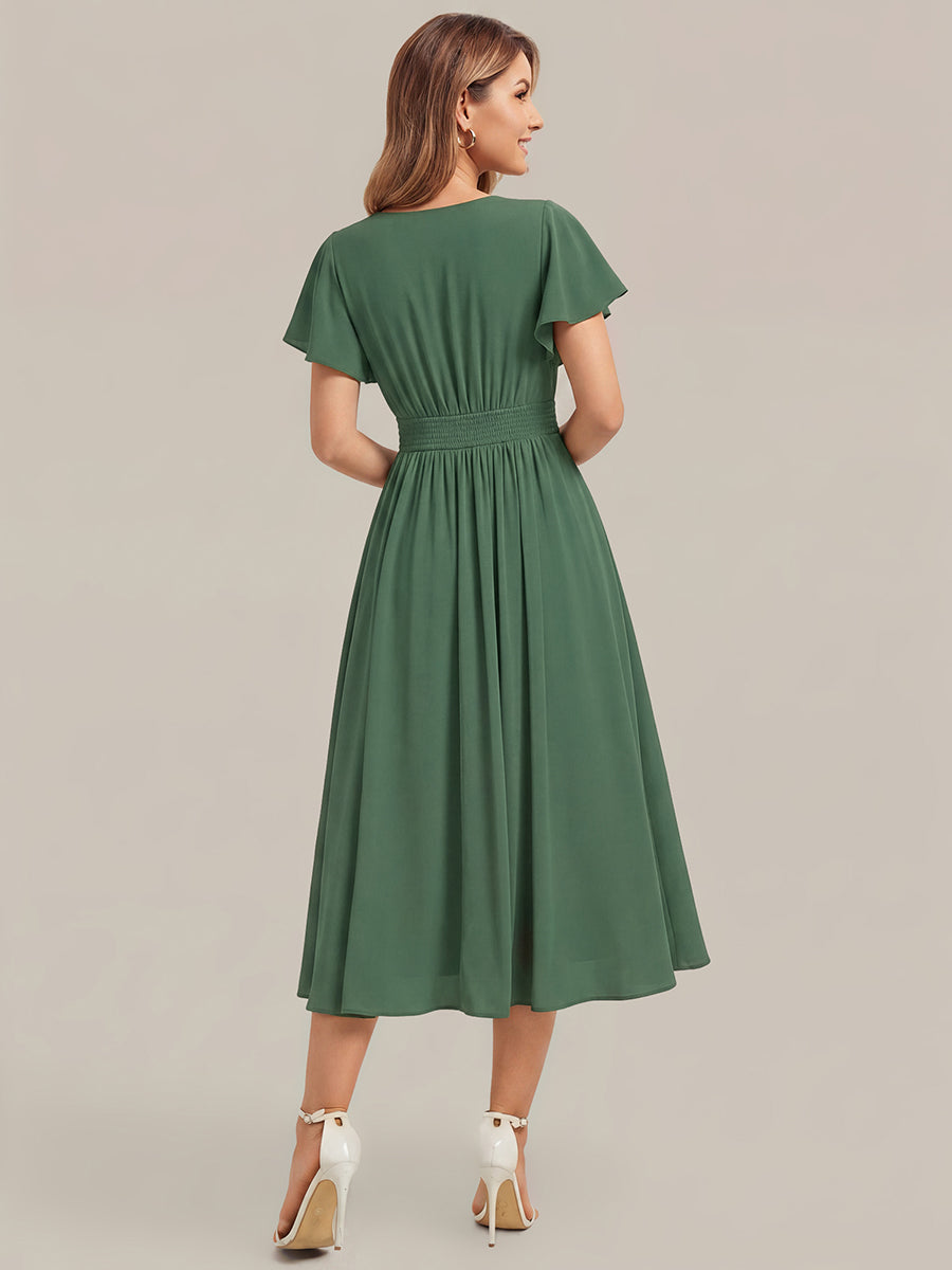 Chiffon Ruffle Sleeve A-Line Wedding Guest Dress