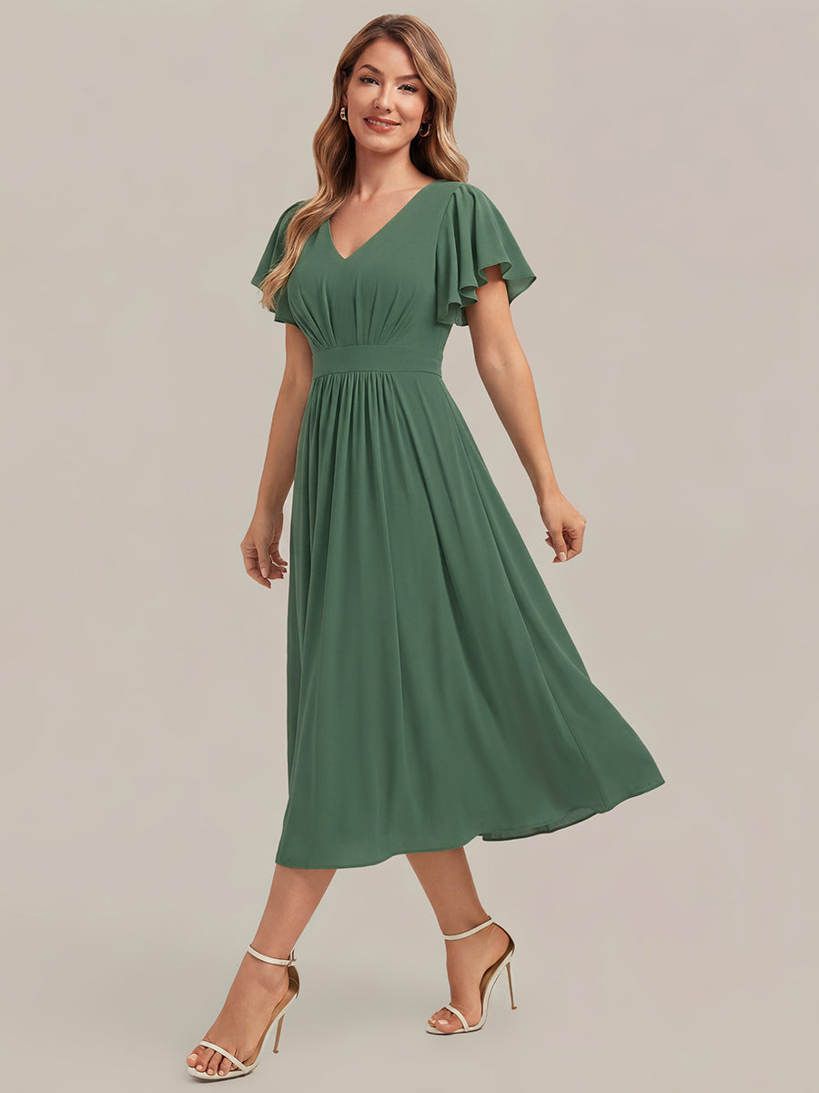 Chiffon Ruffle Sleeve A-Line Wedding Guest Dress