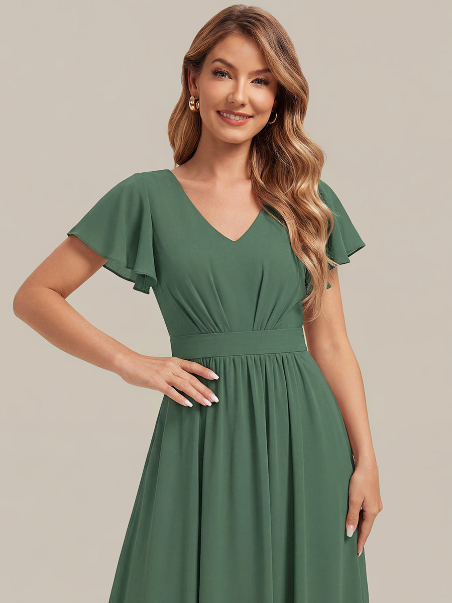 Chiffon Ruffle Sleeve A-Line Wedding Guest Dress