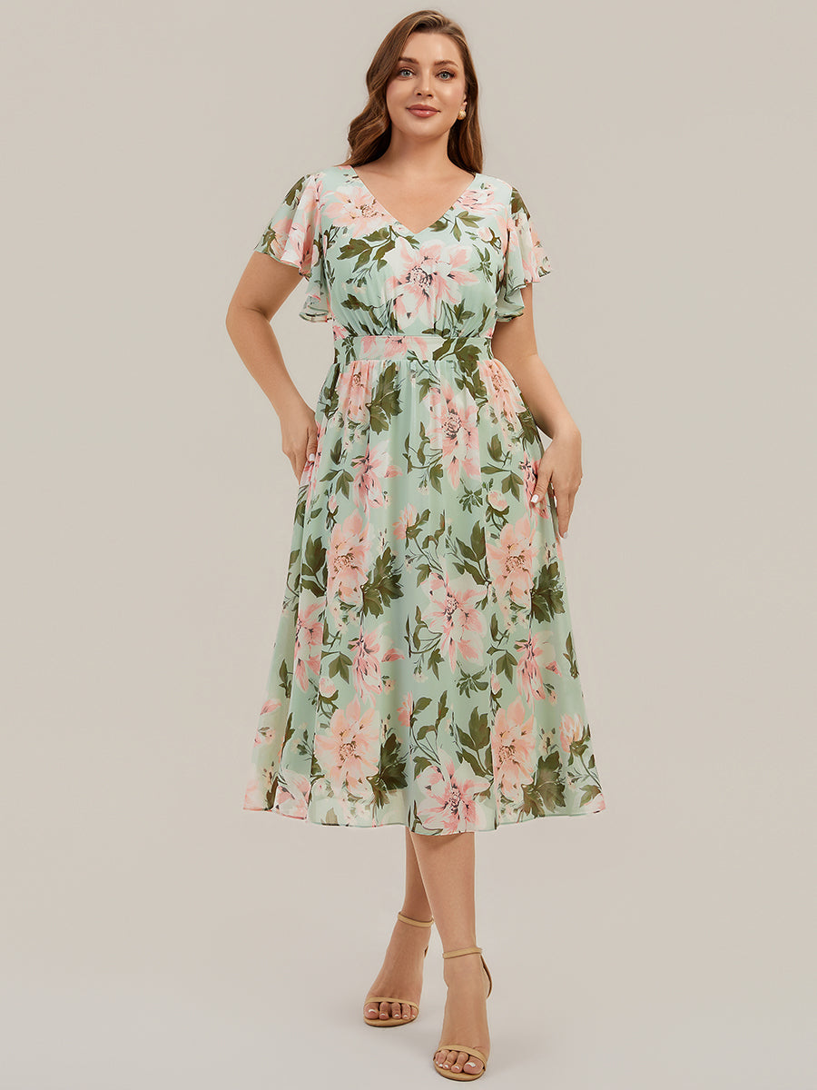 Chiffon Ruffle Sleeve A-Line Wedding Guest Dress