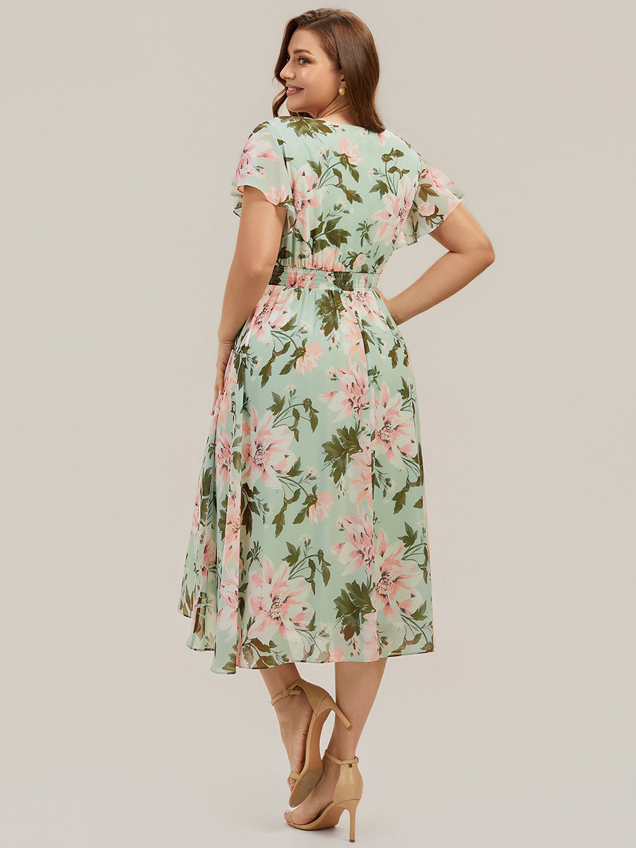 Chiffon Ruffle Sleeve A-Line Wedding Guest Dress