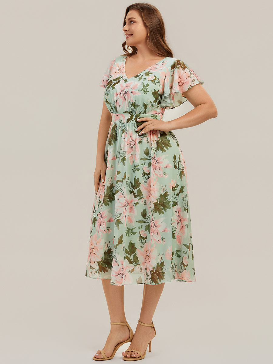 Chiffon Ruffle Sleeve A-Line Wedding Guest Dress
