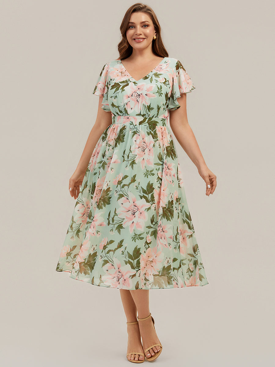 Chiffon Ruffle Sleeve A-Line Wedding Guest Dress