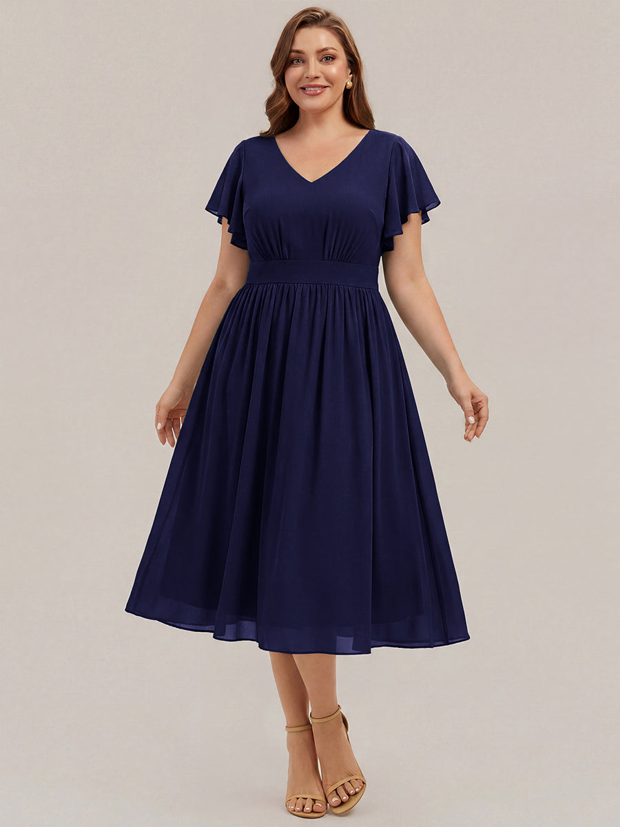 Chiffon Ruffle Sleeve A-Line Wedding Guest Dress