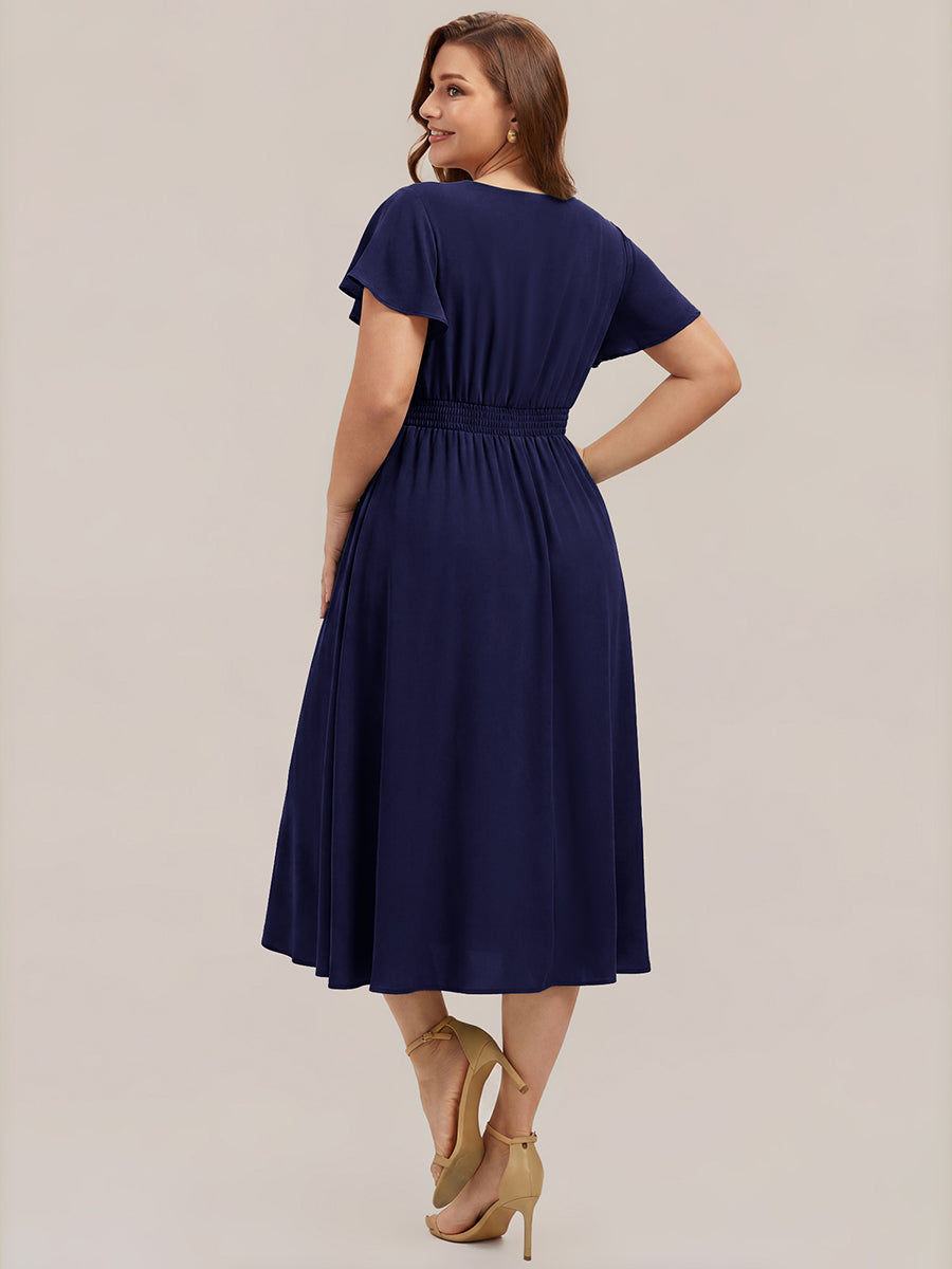 Chiffon Ruffle Sleeve A-Line Wedding Guest Dress