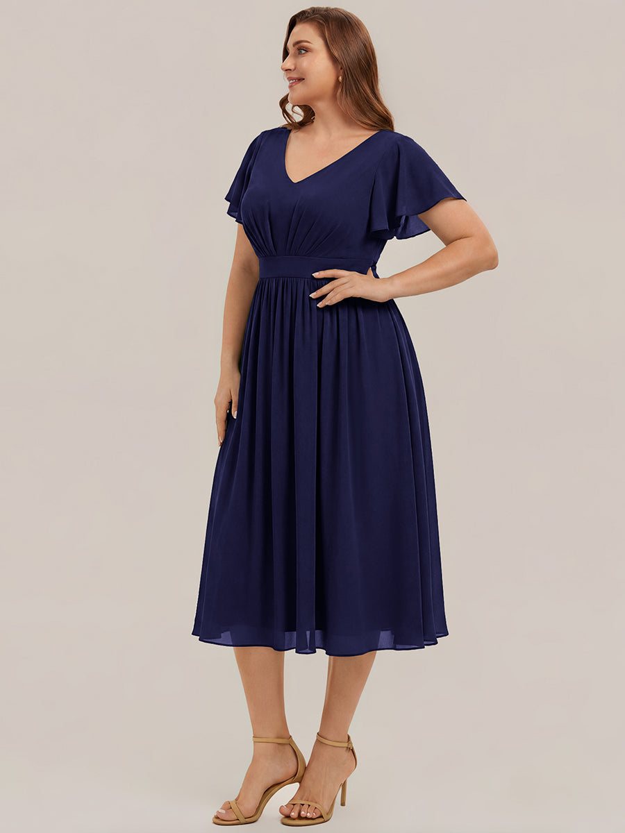 Chiffon Ruffle Sleeve A-Line Wedding Guest Dress