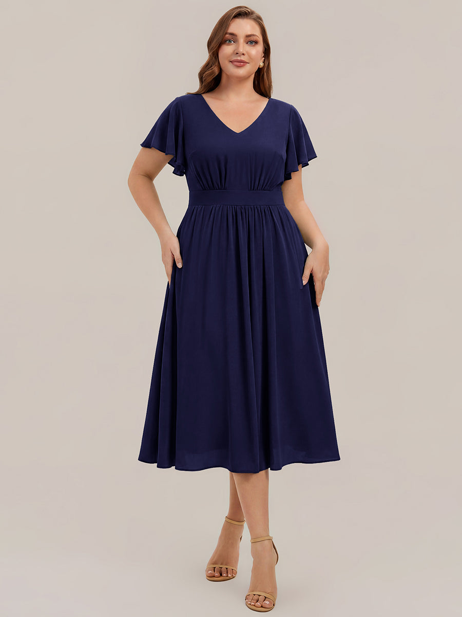 Chiffon Ruffle Sleeve A-Line Wedding Guest Dress