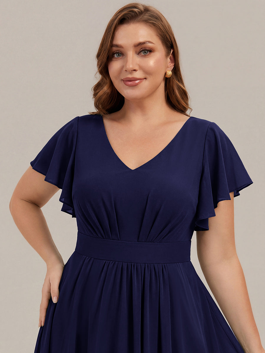 Chiffon Ruffle Sleeve A-Line Wedding Guest Dress