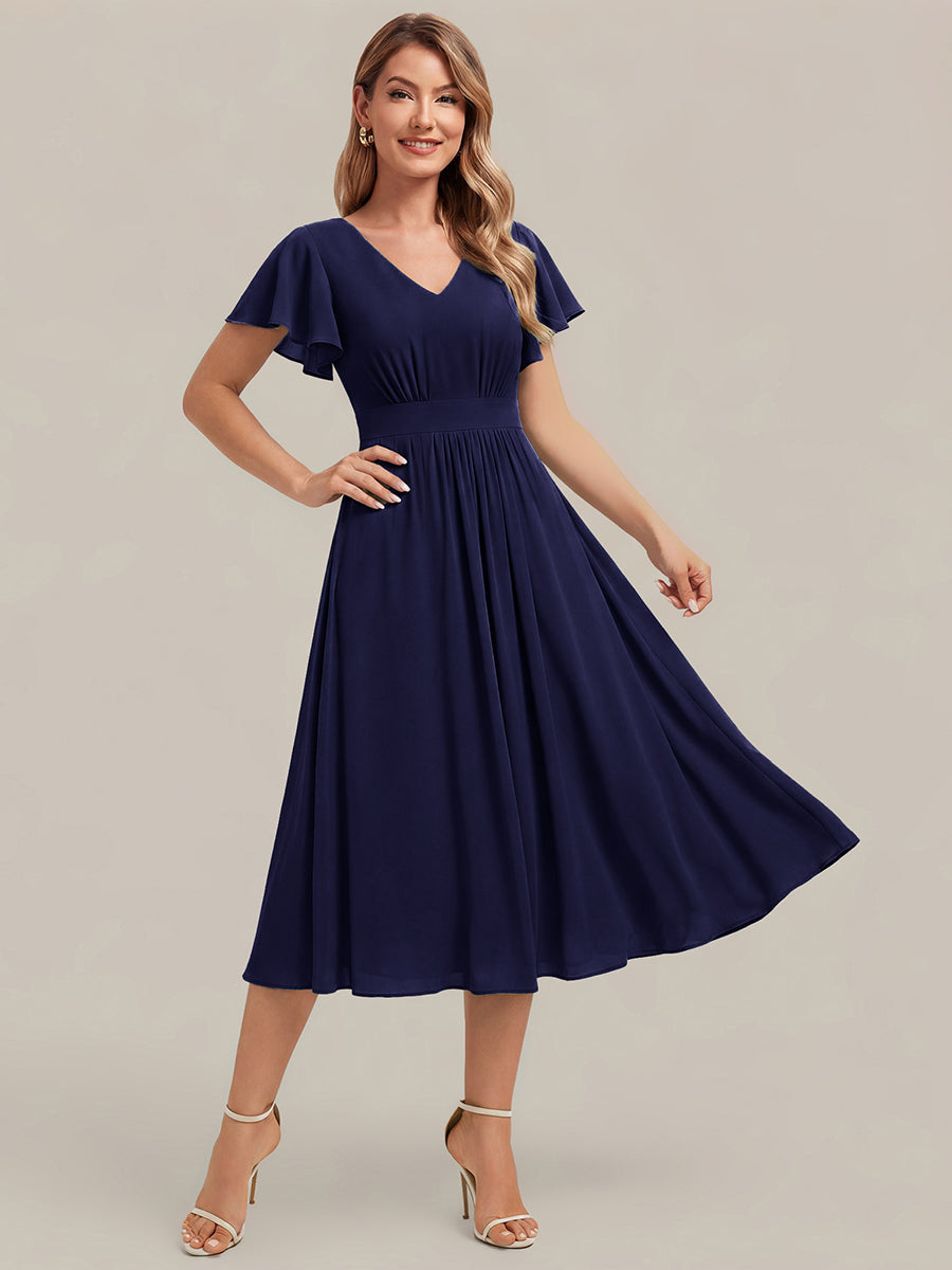 Chiffon Ruffle Sleeve A-Line Wedding Guest Dress
