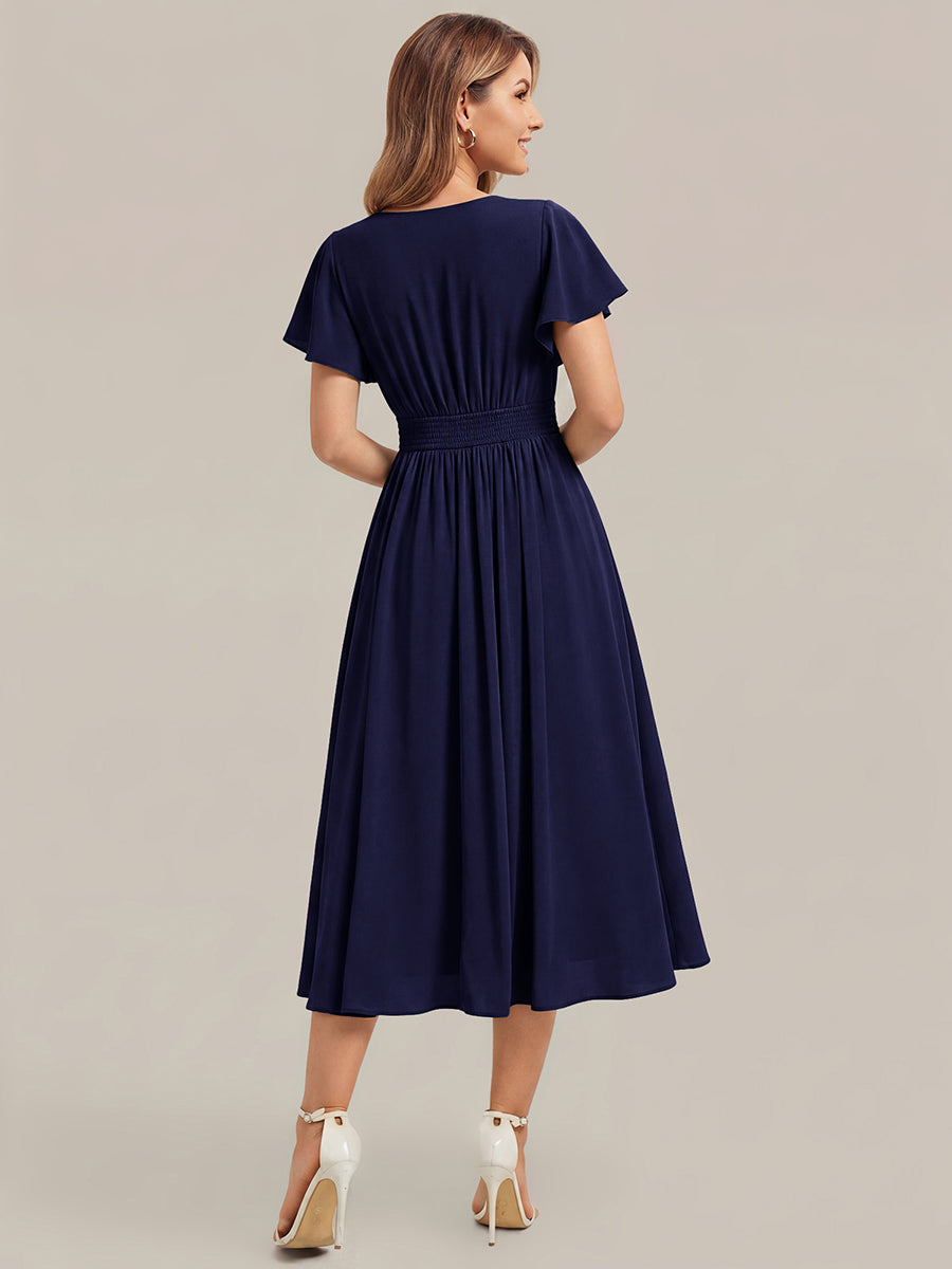 Chiffon Ruffle Sleeve A-Line Wedding Guest Dress