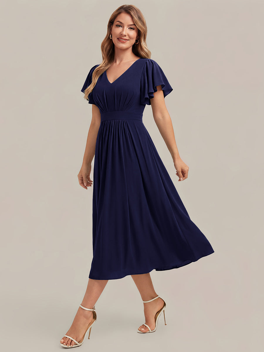 Chiffon Ruffle Sleeve A-Line Wedding Guest Dress