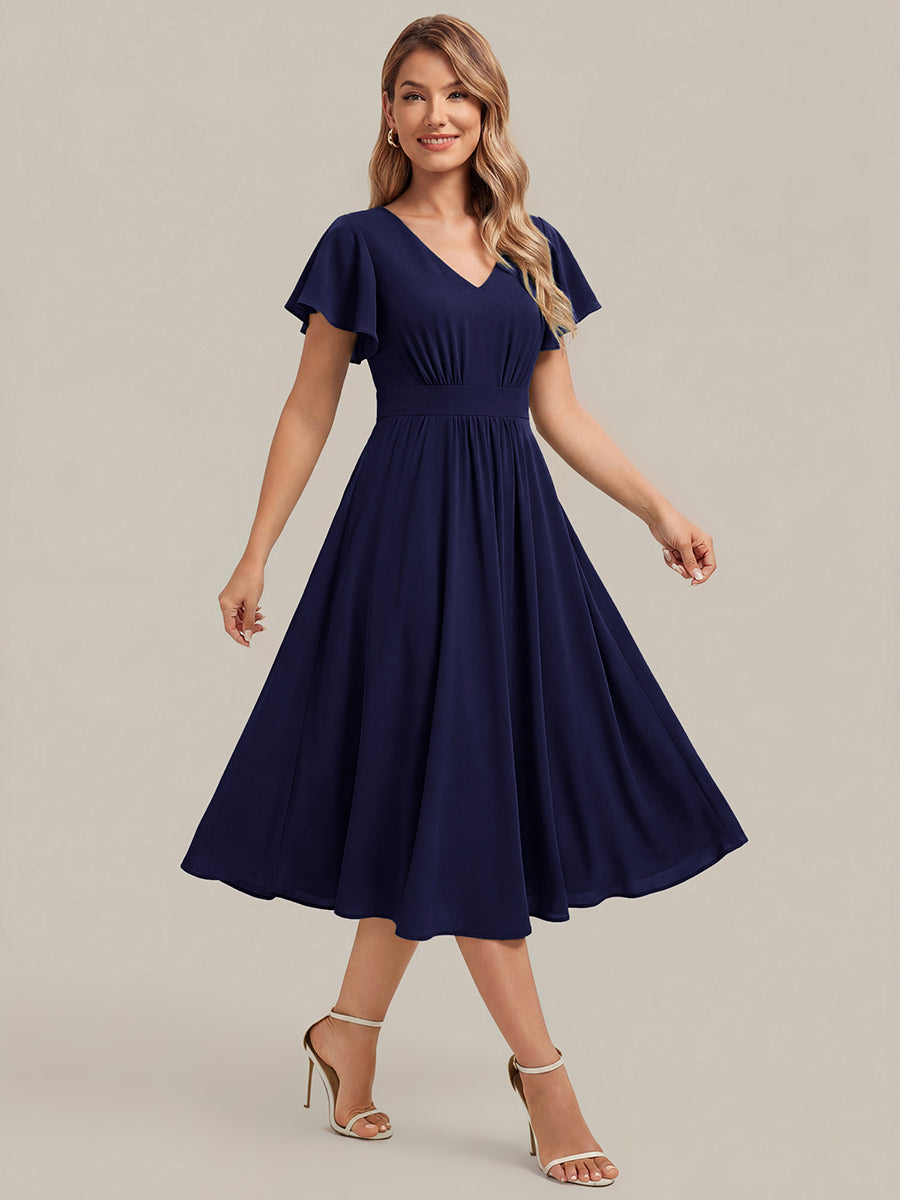 Chiffon Ruffle Sleeve A-Line Wedding Guest Dress