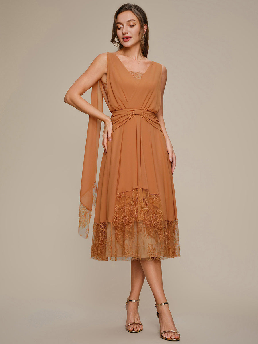 Chiffon Ribbon Sleeveless A-Line Wedding Guest Dress