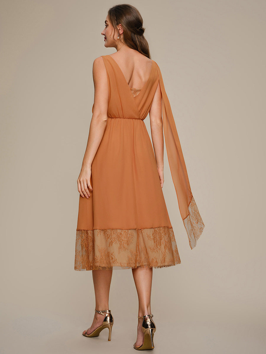 Chiffon Ribbon Sleeveless A-Line Wedding Guest Dress