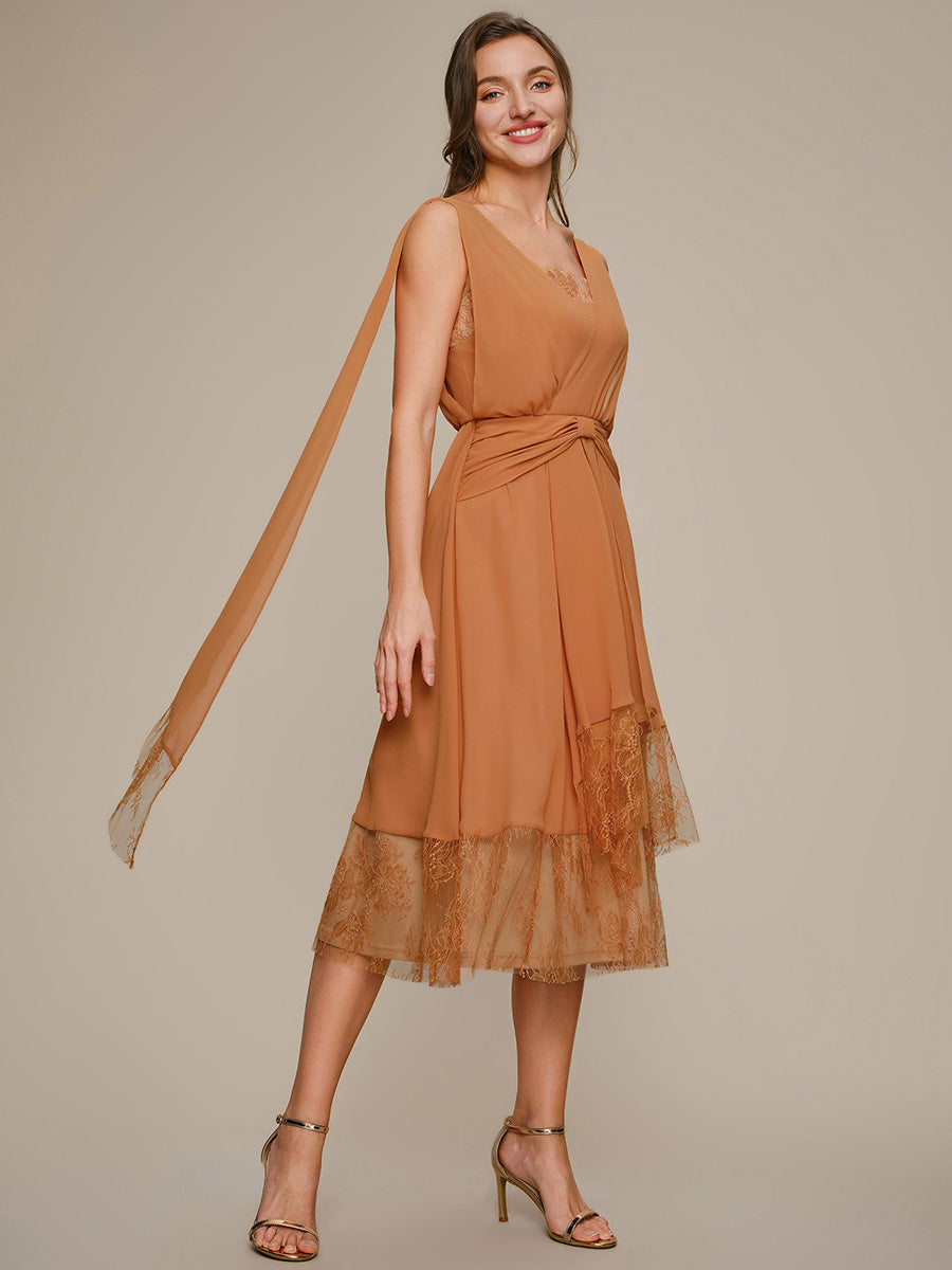 Chiffon Ribbon Sleeveless A-Line Wedding Guest Dress