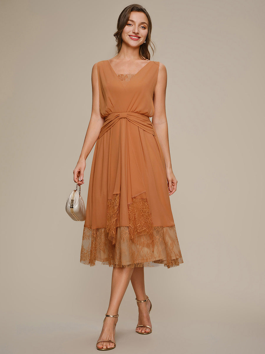 Chiffon Ribbon Sleeveless A-Line Wedding Guest Dress