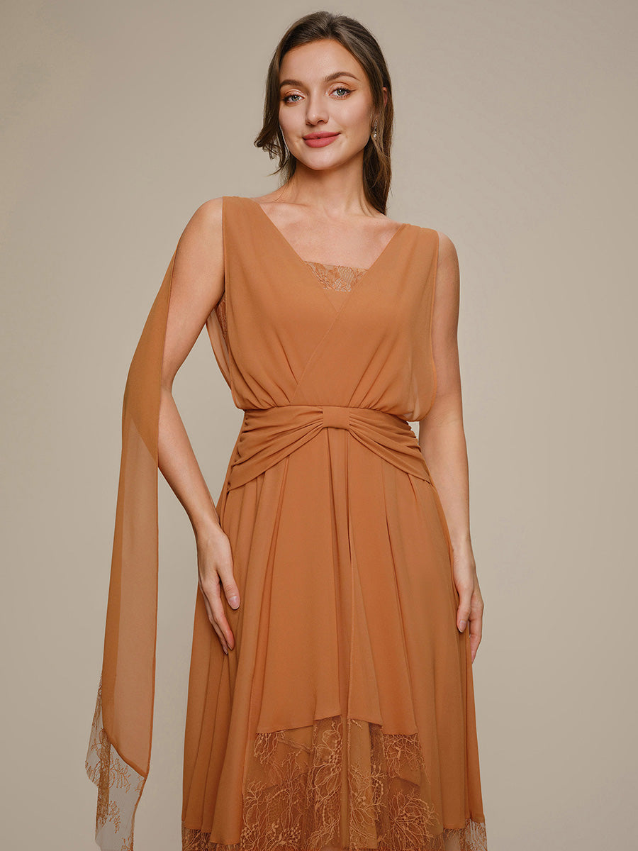 Chiffon Ribbon Sleeveless A-Line Wedding Guest Dress