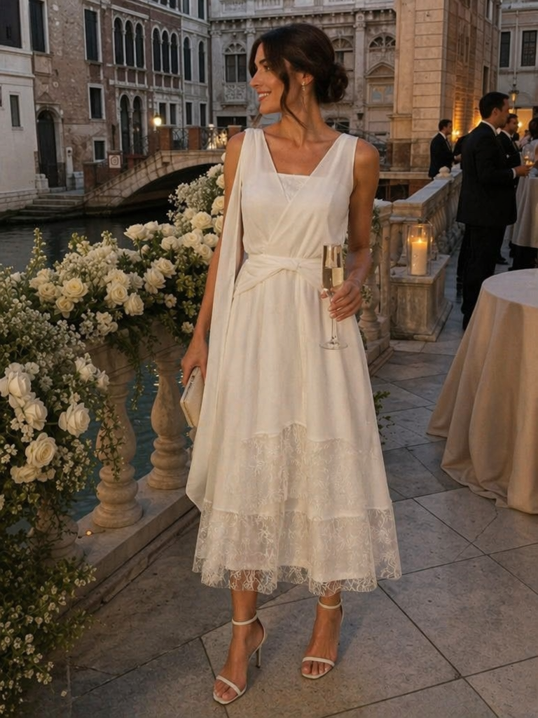Chiffon Ribbon Sleeveless A-Line Wedding Guest Dress