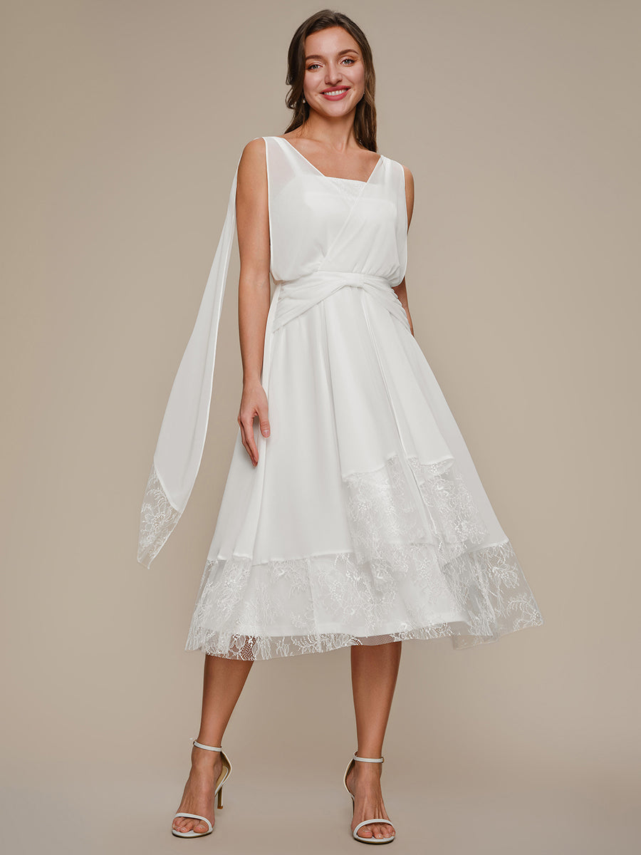 Chiffon Ribbon Sleeveless A-Line Wedding Guest Dress
