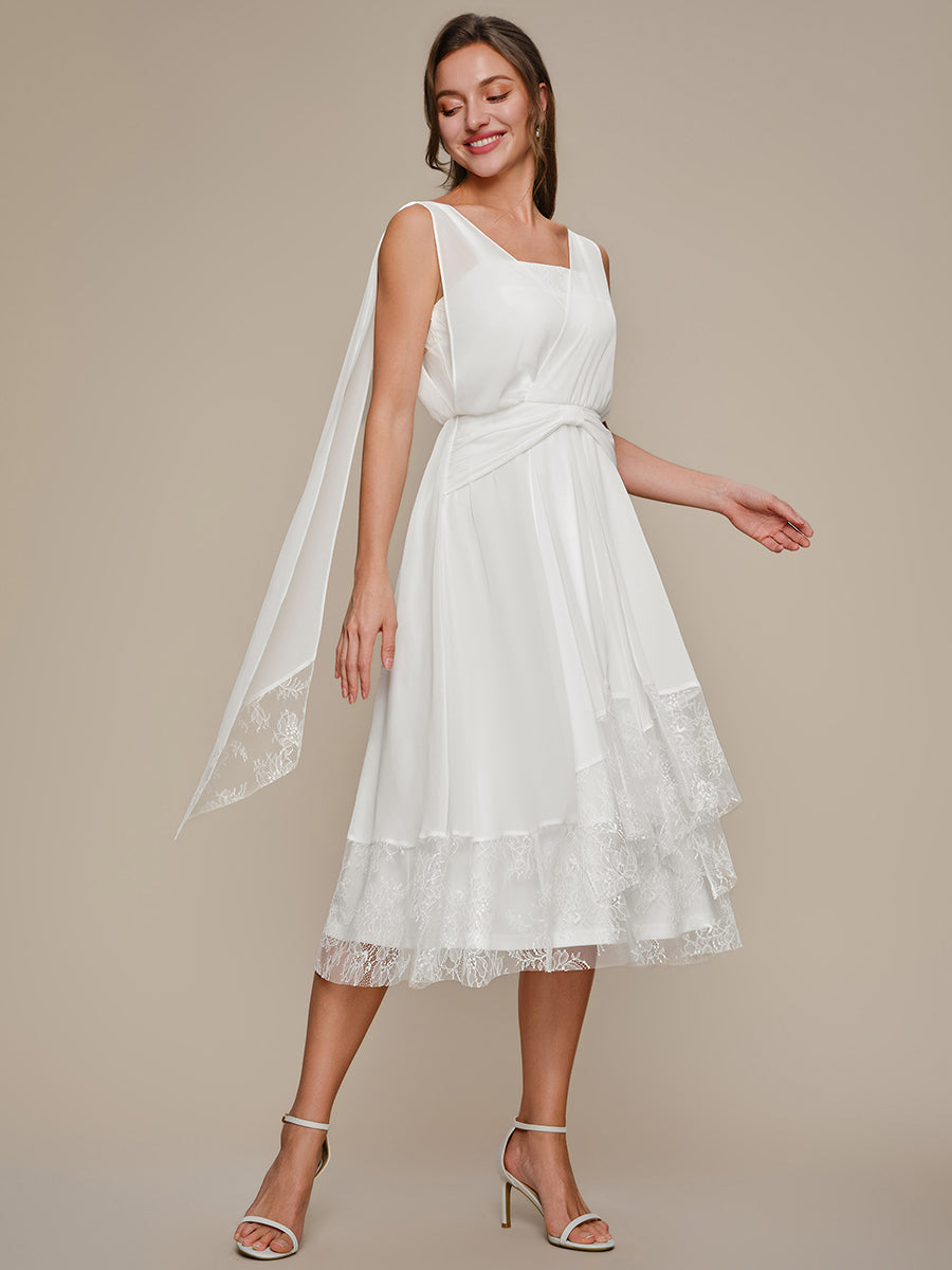 Chiffon Ribbon Sleeveless A-Line Wedding Guest Dress