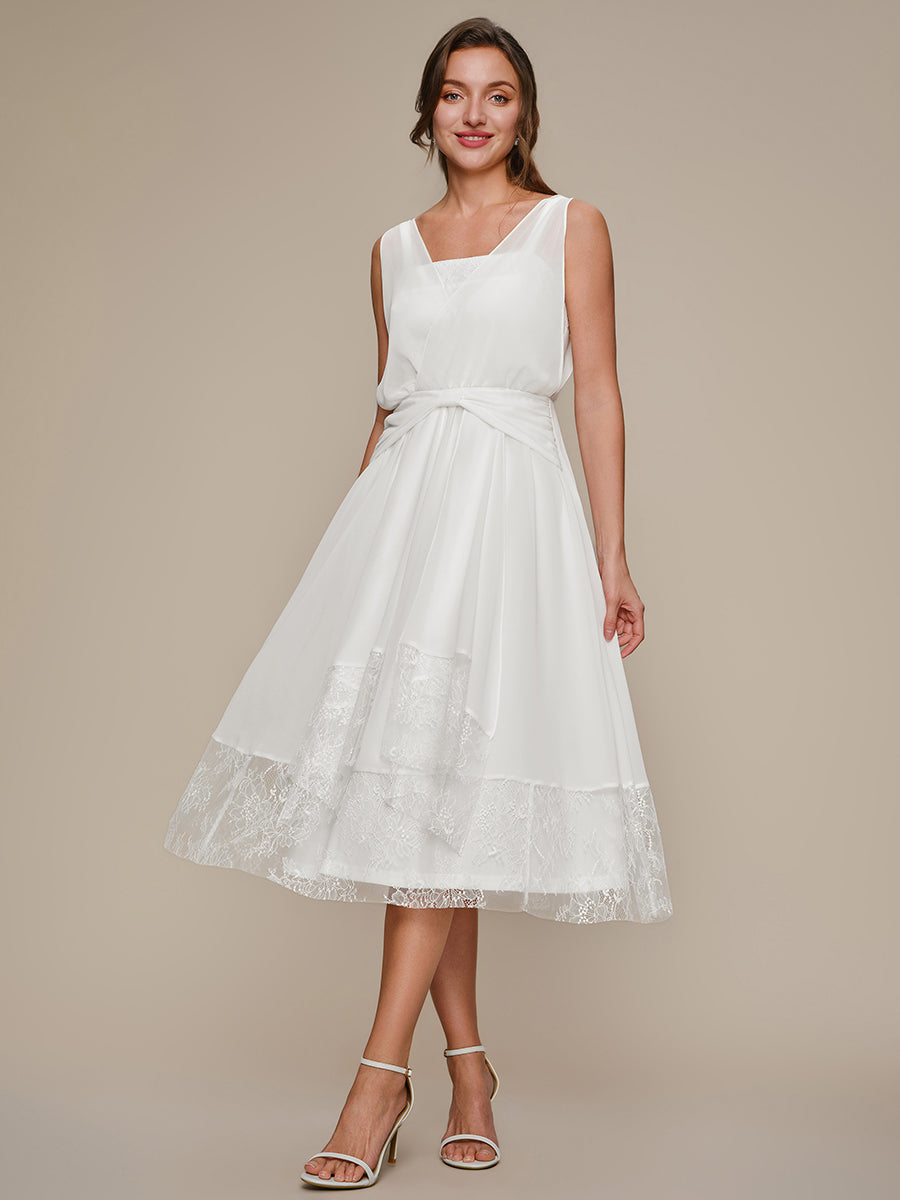 Chiffon Ribbon Sleeveless A-Line Wedding Guest Dress
