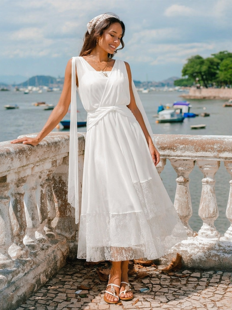 Chiffon Ribbon Sleeveless A-Line Wedding Guest Dress