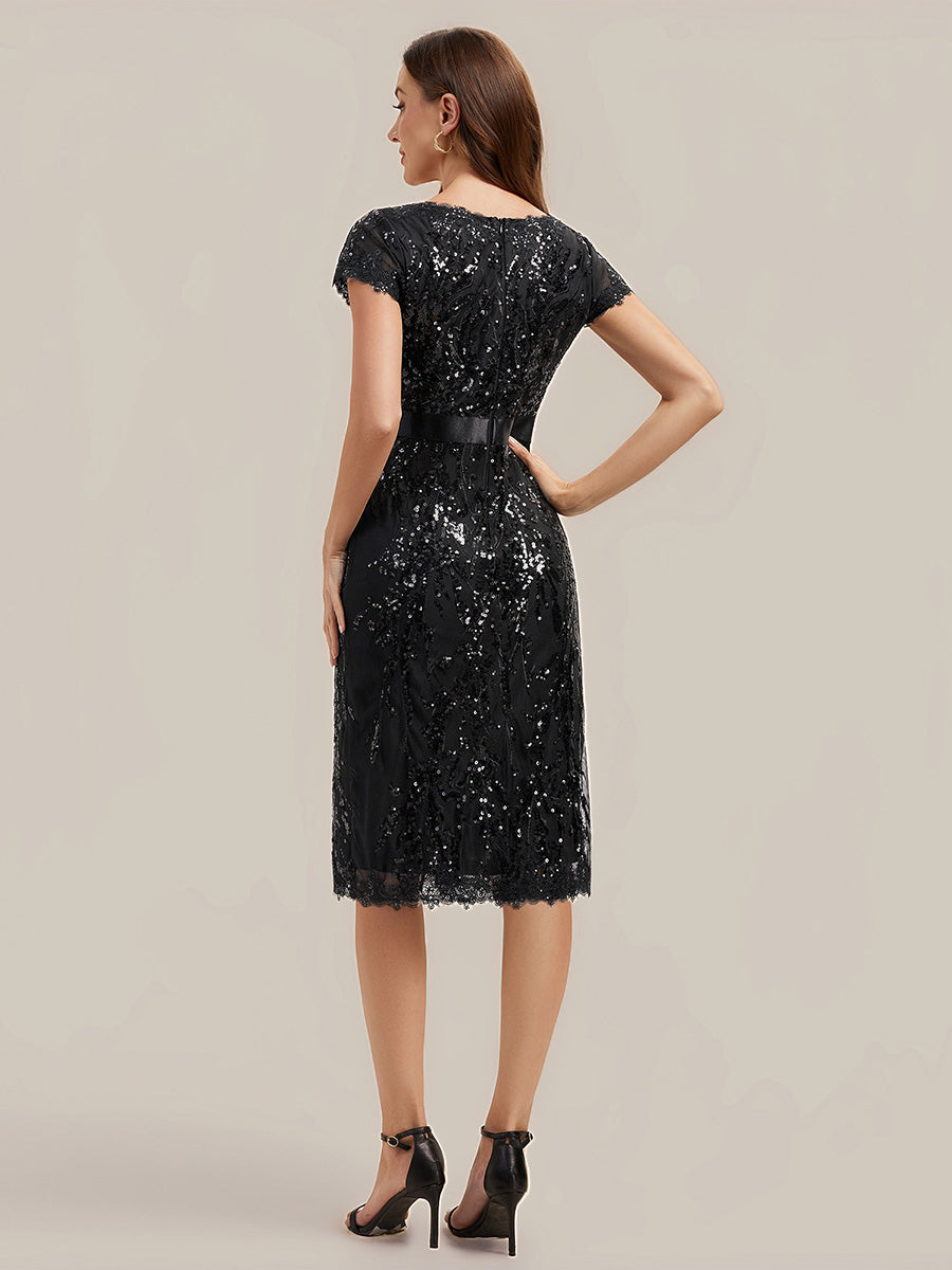 Bodycon Midi Sequin Cap Sleeve Wedding Guest Dress