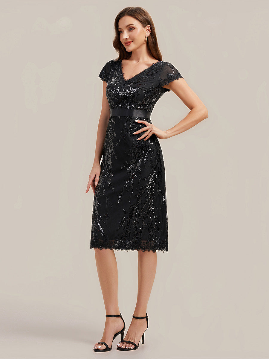 Bodycon Midi Sequin Cap Sleeve Wedding Guest Dress