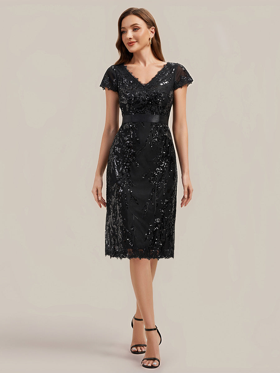 Bodycon Midi Sequin Cap Sleeve Wedding Guest Dress