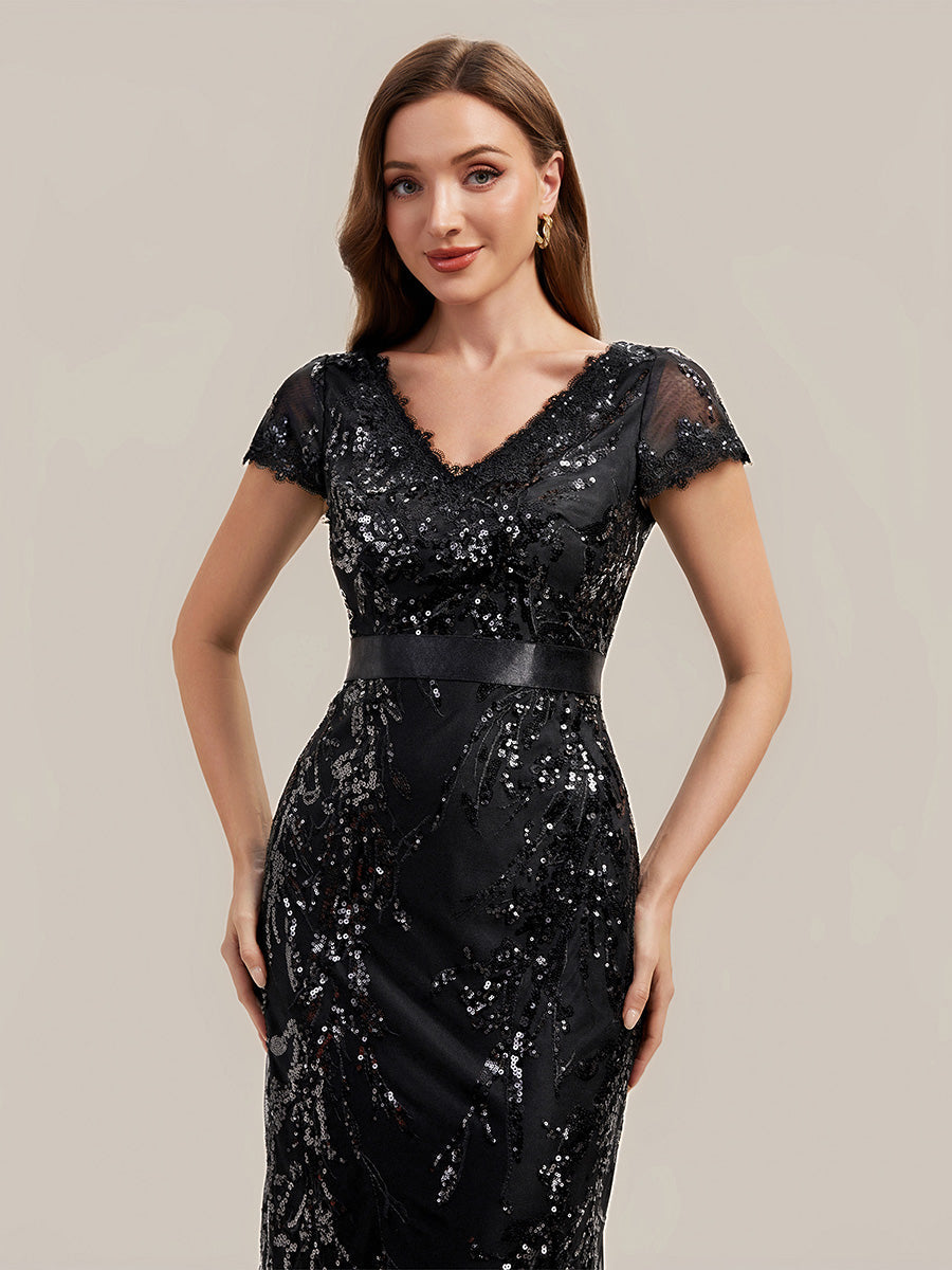 Bodycon Midi Sequin Cap Sleeve Wedding Guest Dress