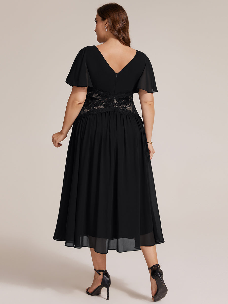 Chiffon Ruffle Sleeve Lace A-Line Wedding Guest Dress