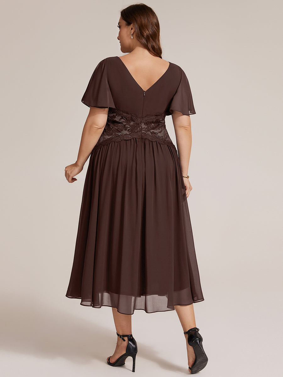 Chiffon Ruffle Sleeve Lace A-Line Wedding Guest Dress