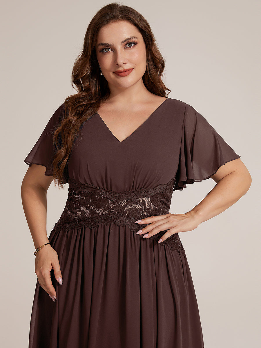 Chiffon Ruffle Sleeve Lace A-Line Wedding Guest Dress