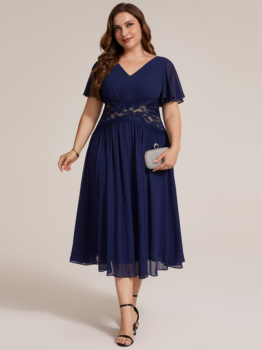 Chiffon Ruffle Sleeve Lace A-Line Wedding Guest Dress
