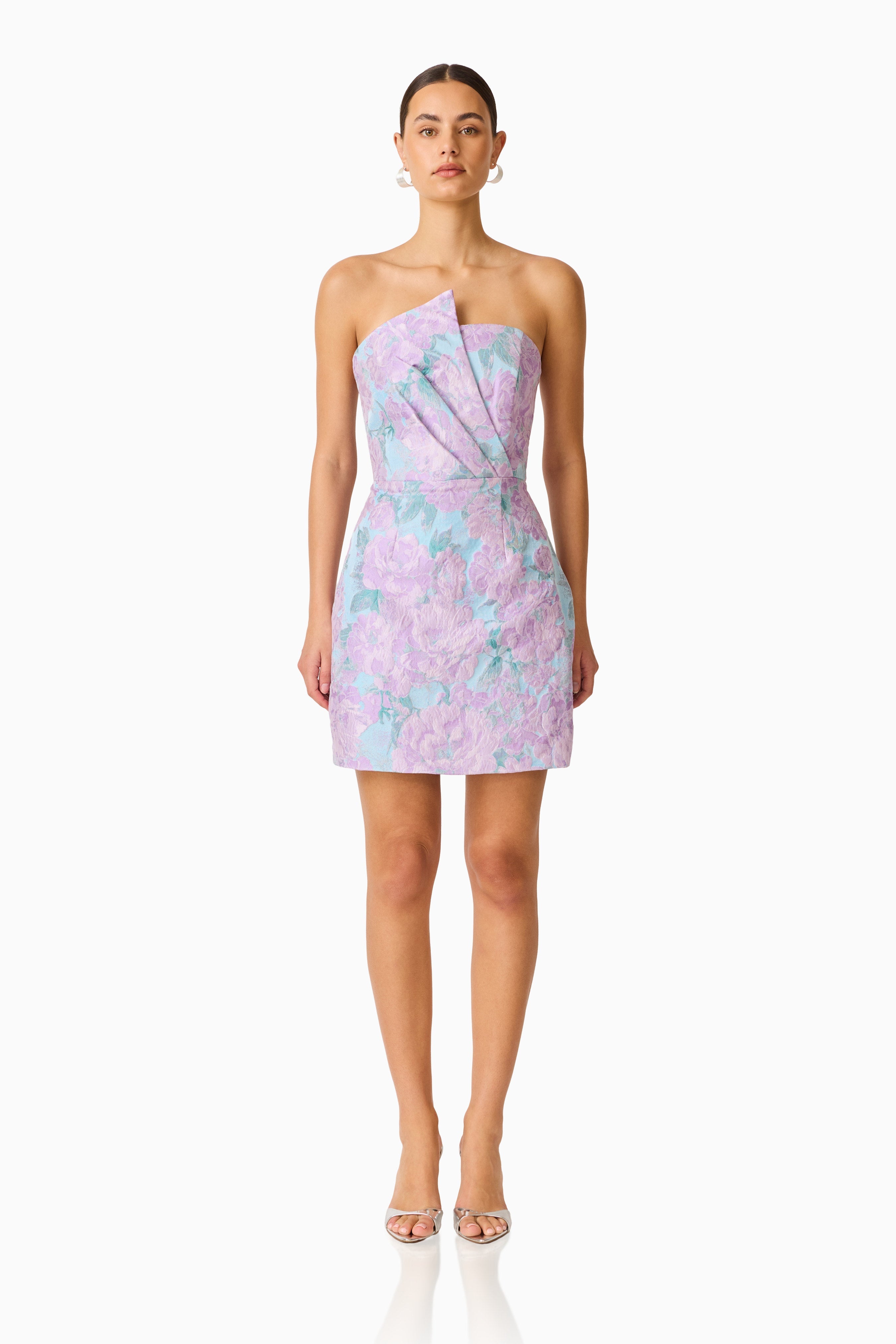 Patricia Strapless Mini Dress in Blue & Purple Floral