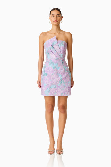 Patricia Strapless Mini Dress in Blue & Purple Floral