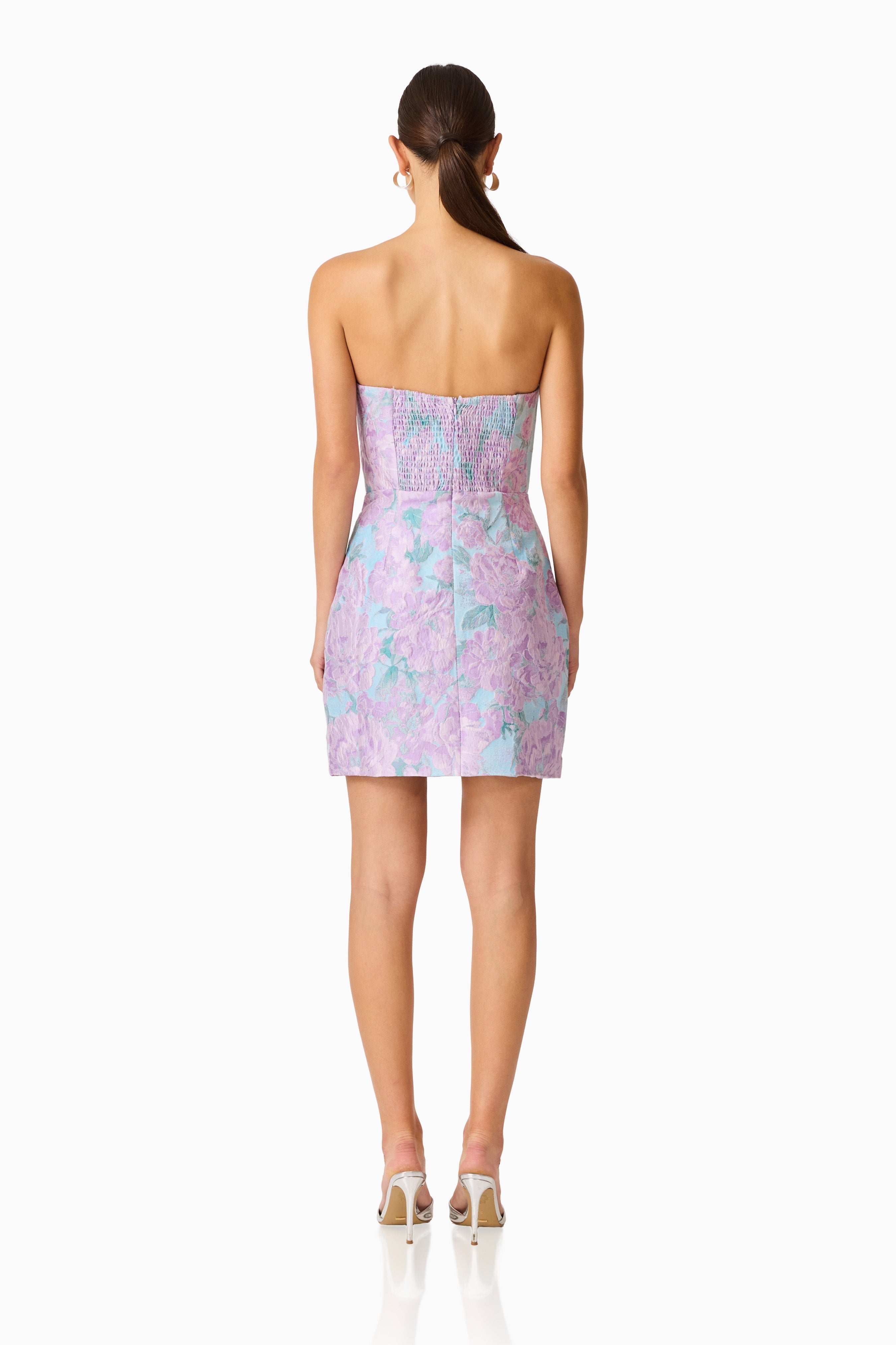 Patricia Strapless Mini Dress in Blue & Purple Floral